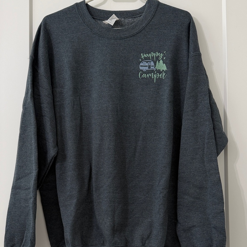 Dark Gray Sweatshirt with Happy Camper embroidery
